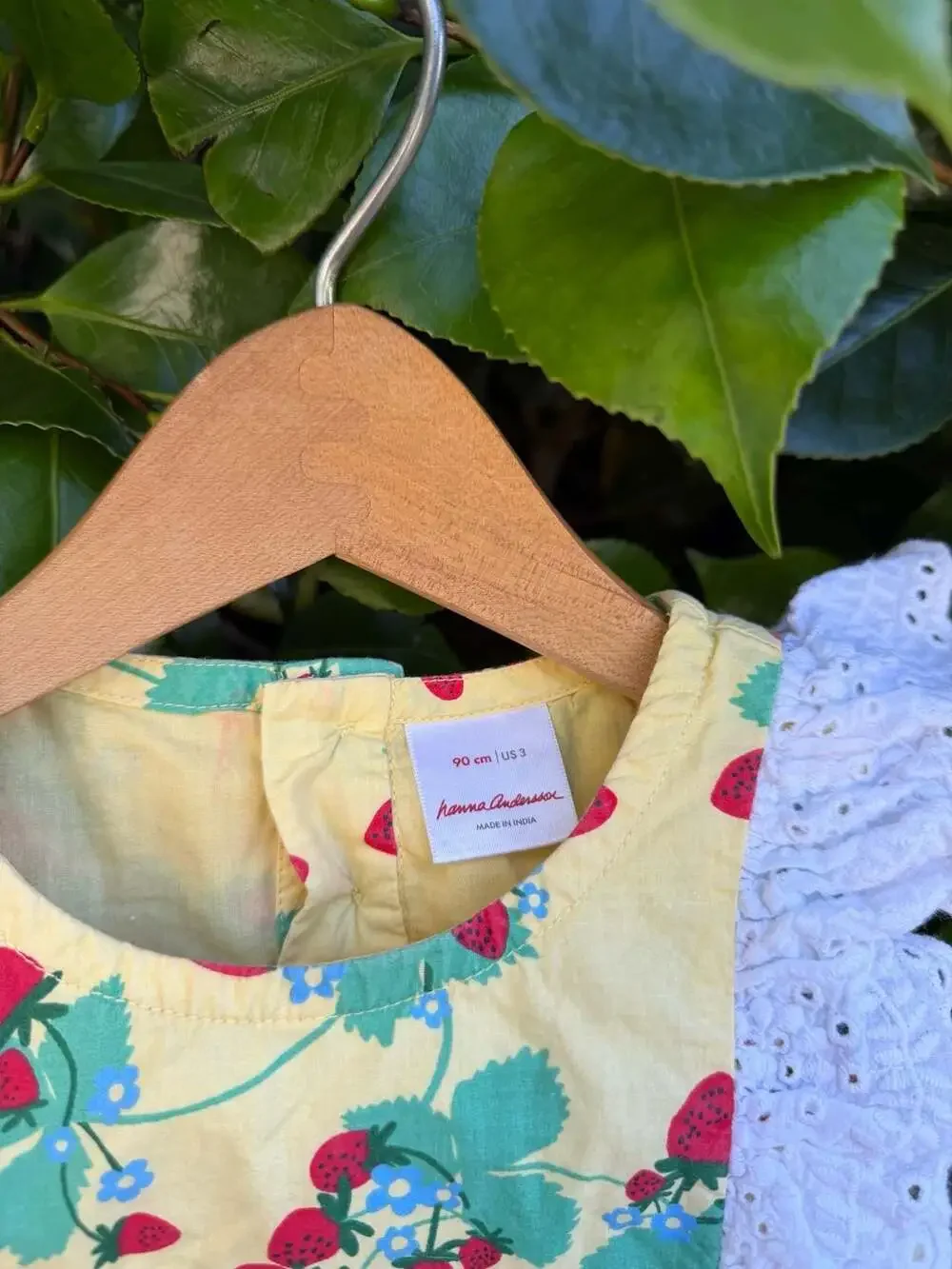Hanna Andersson Girls Strawberry Print Yellow Woven Swing Dress